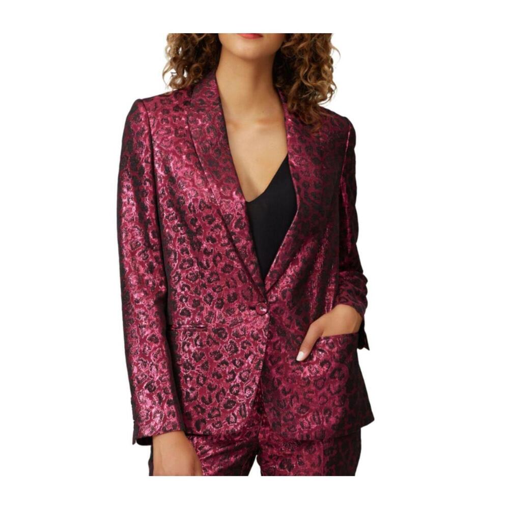 NWT TANYA TAYLOR Cheetah Print Jacquard Blazer 2 red black beautiful $595